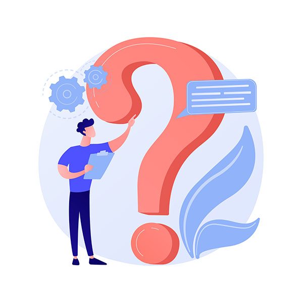 Website FAQ section. User helpdesk, customer support, frequently asked questions. Problem solution, quiz game Confused man cartoon character. Vector isolated concept metaphor illustration